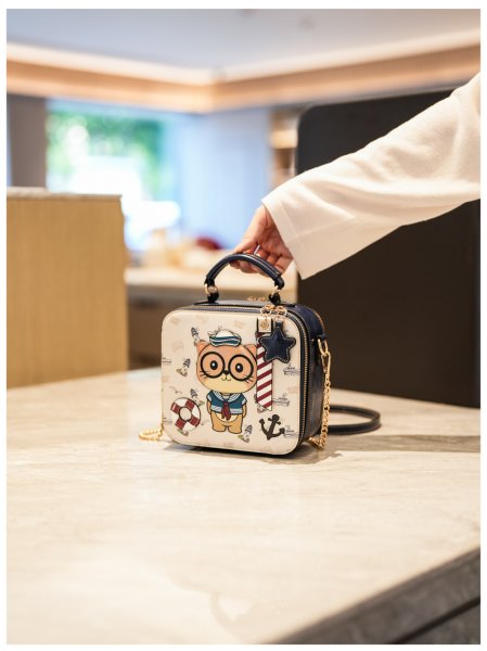 Kawaii Navy Cat Hard Case Handbag, Ocean Anchor Lifebuoy Print Mini Box Crossbody Bag Adjustable Strap Cute Cartoon Shoulder Purse