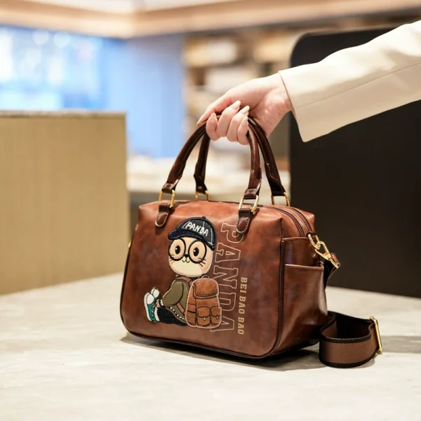Vintage Embroidery Cat Satchel Bag Fashion Convertible Crossbody Handbag With Gold Hardware